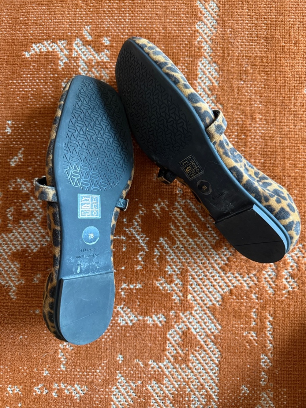 Stuart Weitzman Leopard Print Mary Jane Ballet Flats with Crystal Strap - Picture 2 of 3